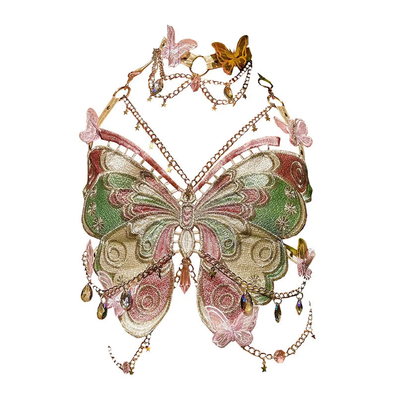 Valenzora | Besticktes Y2K-Schmetterlings-Crop-Top