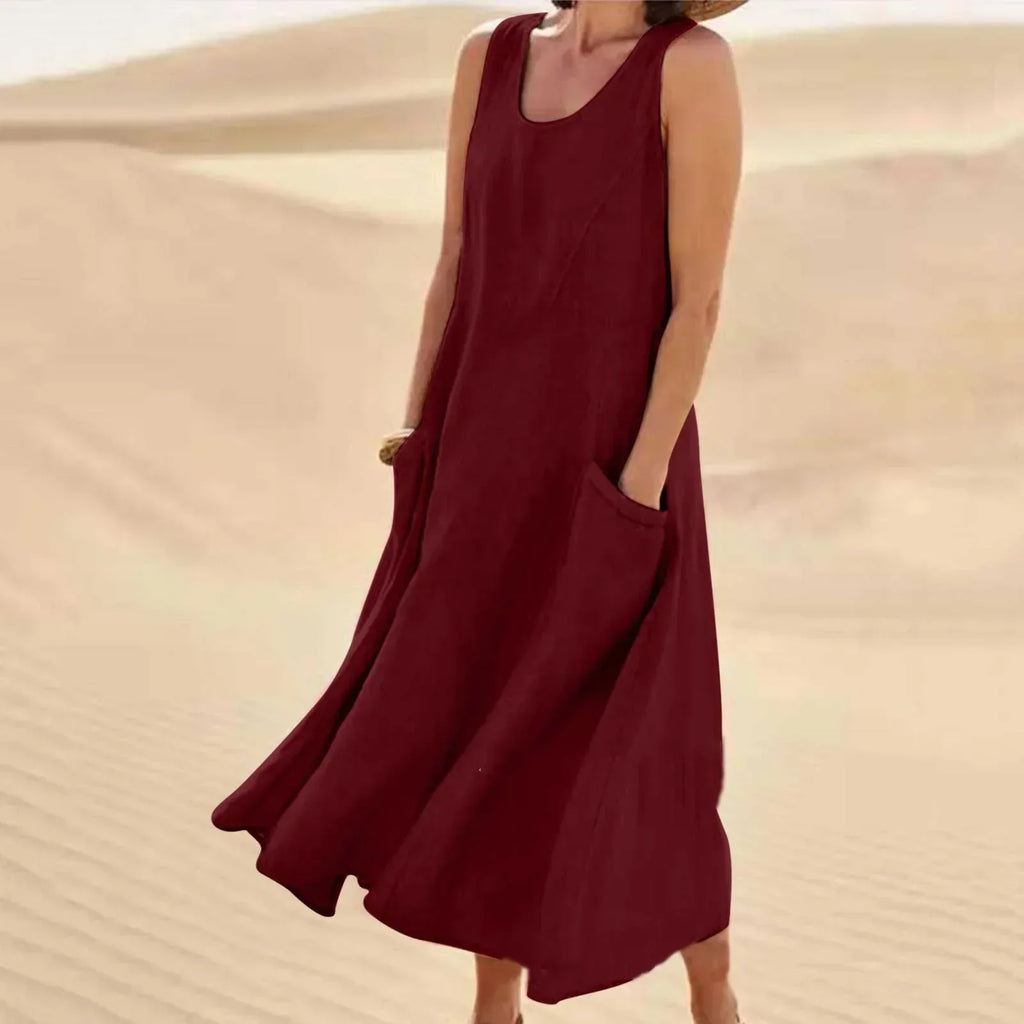 Valenzora | Ärmelloses Leinenkleid mit Taschen für Damen