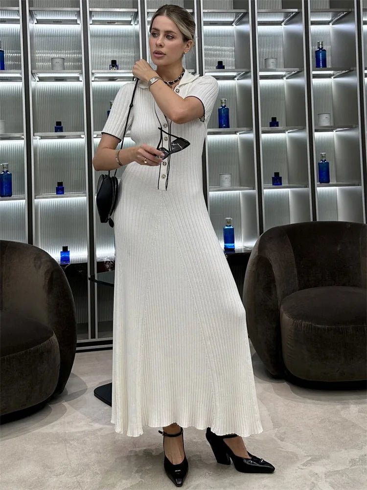 Valenzora | Patchwork Lapel Knit Maxi Dress