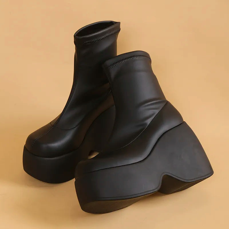 Valenzora | Gothic klobige Plateau-Stiefeletten mit Reißverschluss