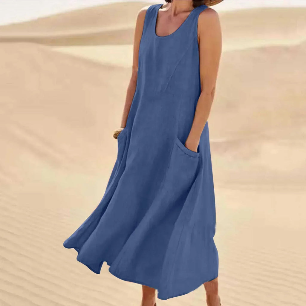 Valenzora | Sleeveless linen dress with pockets for women