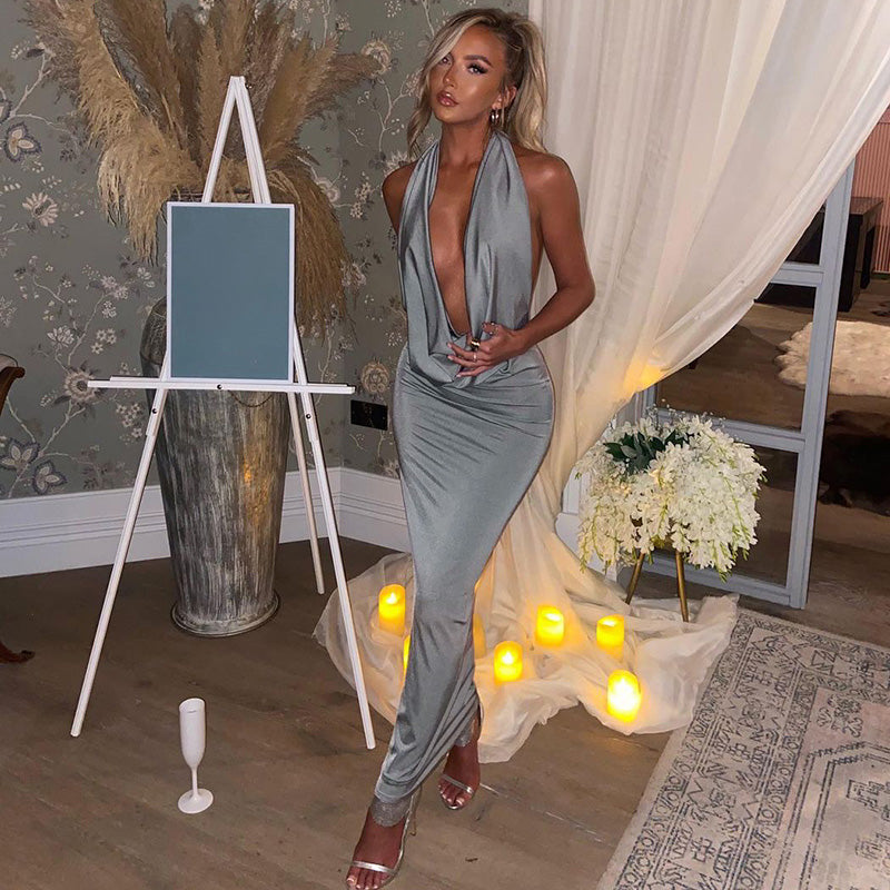 Valenzora - Sexy long dress with V-neck and halter neck for women