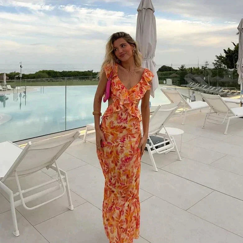 Valenzora | Bedrucktes Kleid mit Rüschen