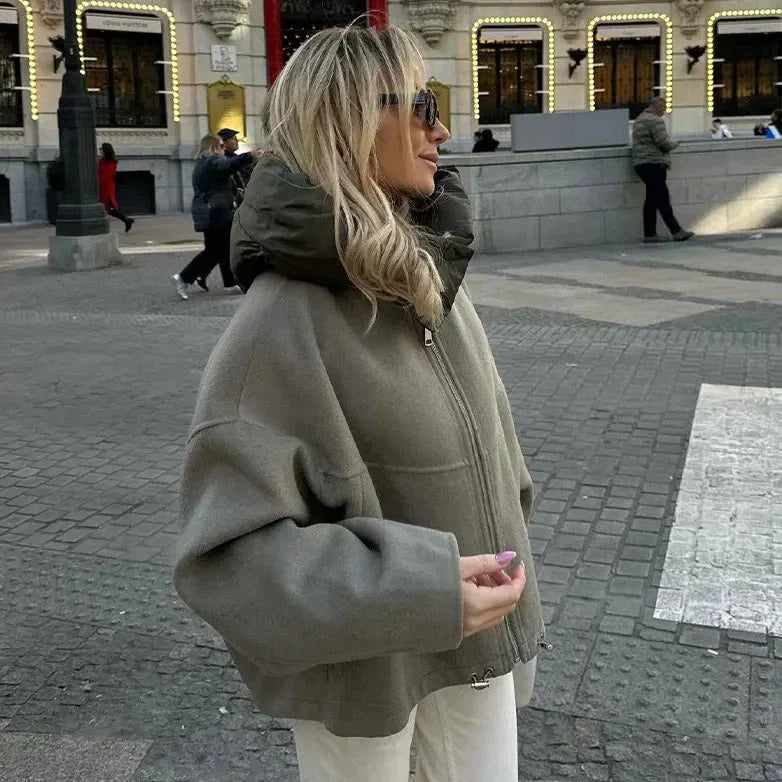 Casual loose women's jacket with hood