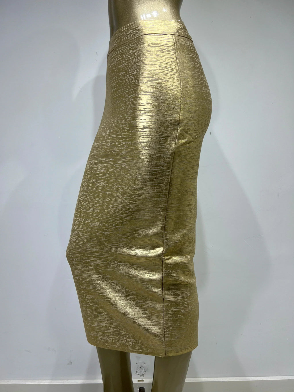 Valenzora | Damen-Sommerrock Sexy Silber Gold Bronzing Midi Bandage Rock High Street Designer Slim Fit Uni Midi Bleistiftrock 78cm