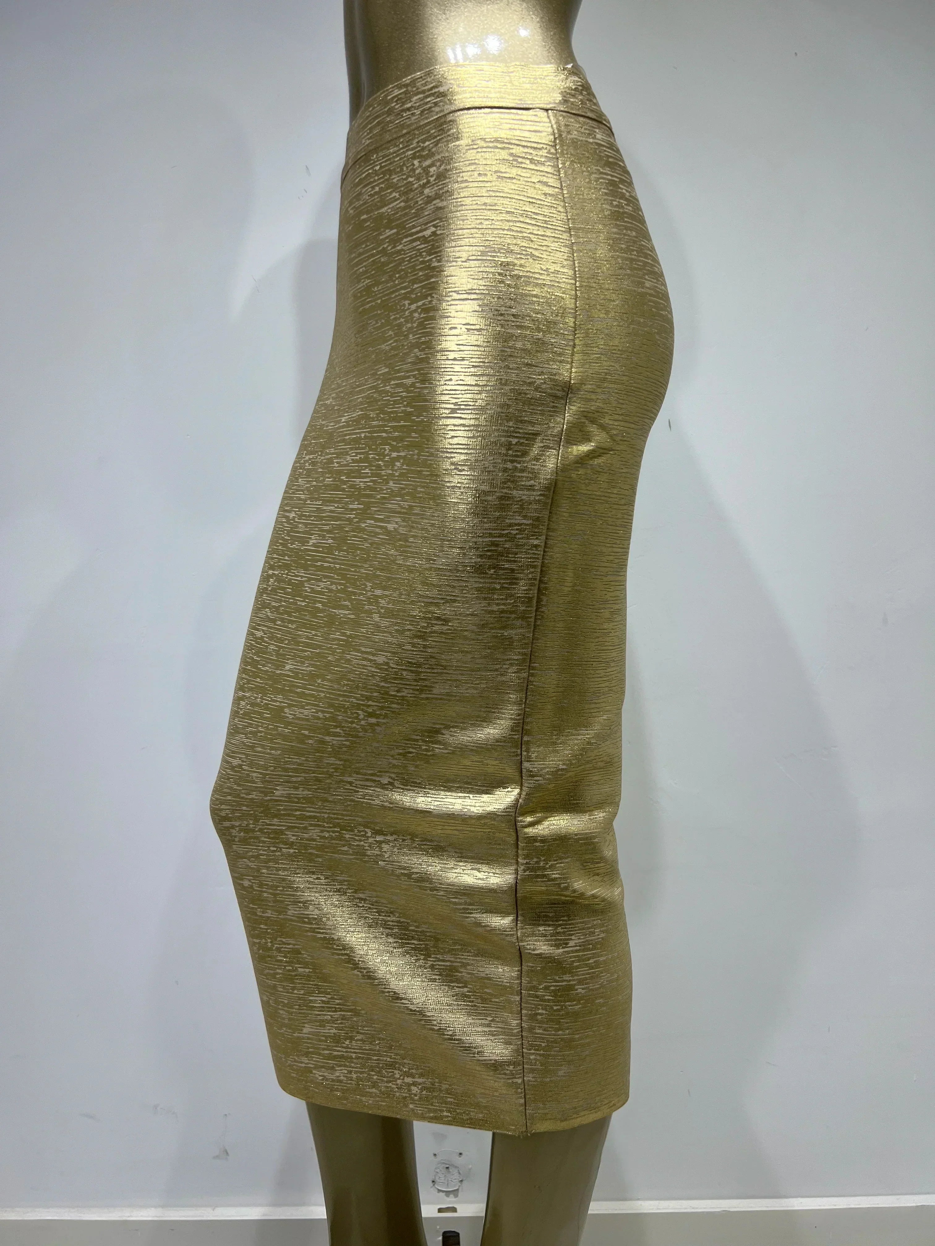 Valenzora | Damen-Sommerrock Sexy Silber Gold Bronzing Midi Bandage Rock High Street Designer Slim Fit Uni Midi Bleistiftrock 78cm