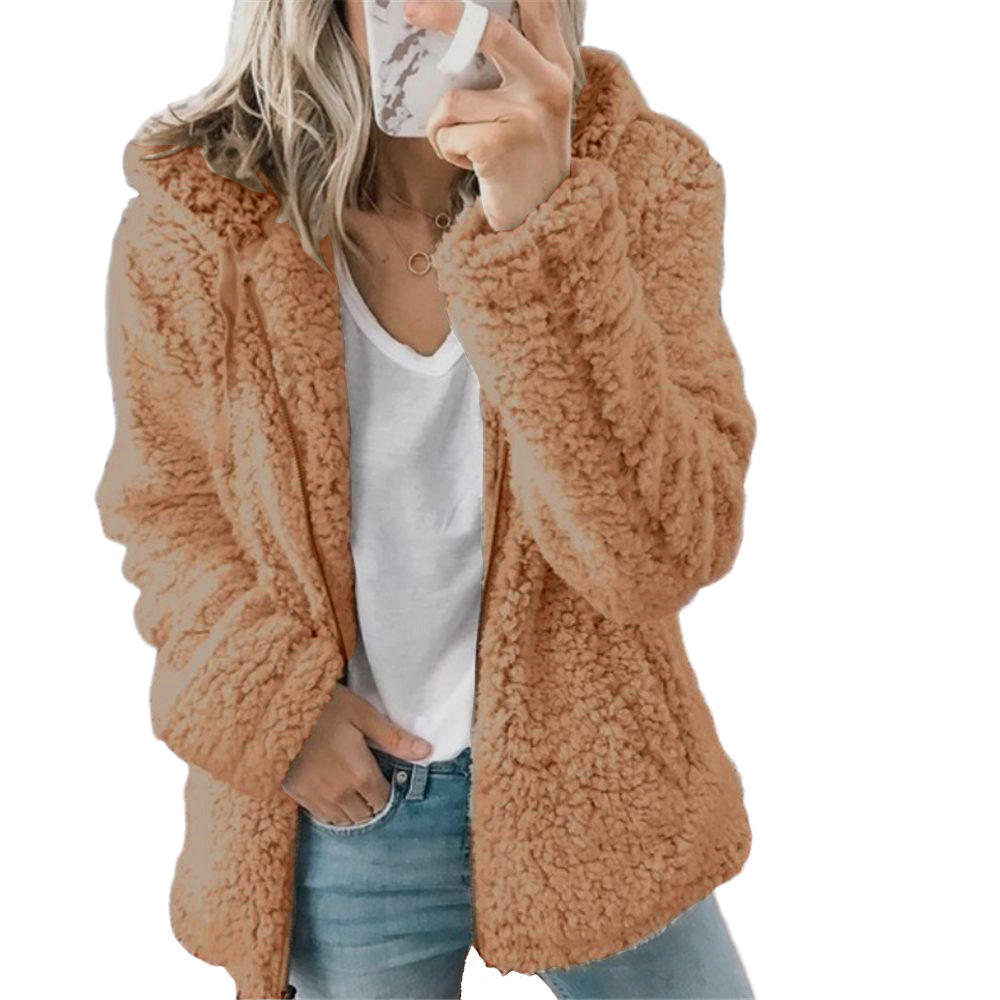 Valenzora Damenmode | Eleganter Teddyfellmantel mit Bärenohren: Weicher Fleece-Mantel mit Taschen und Reißverschluss