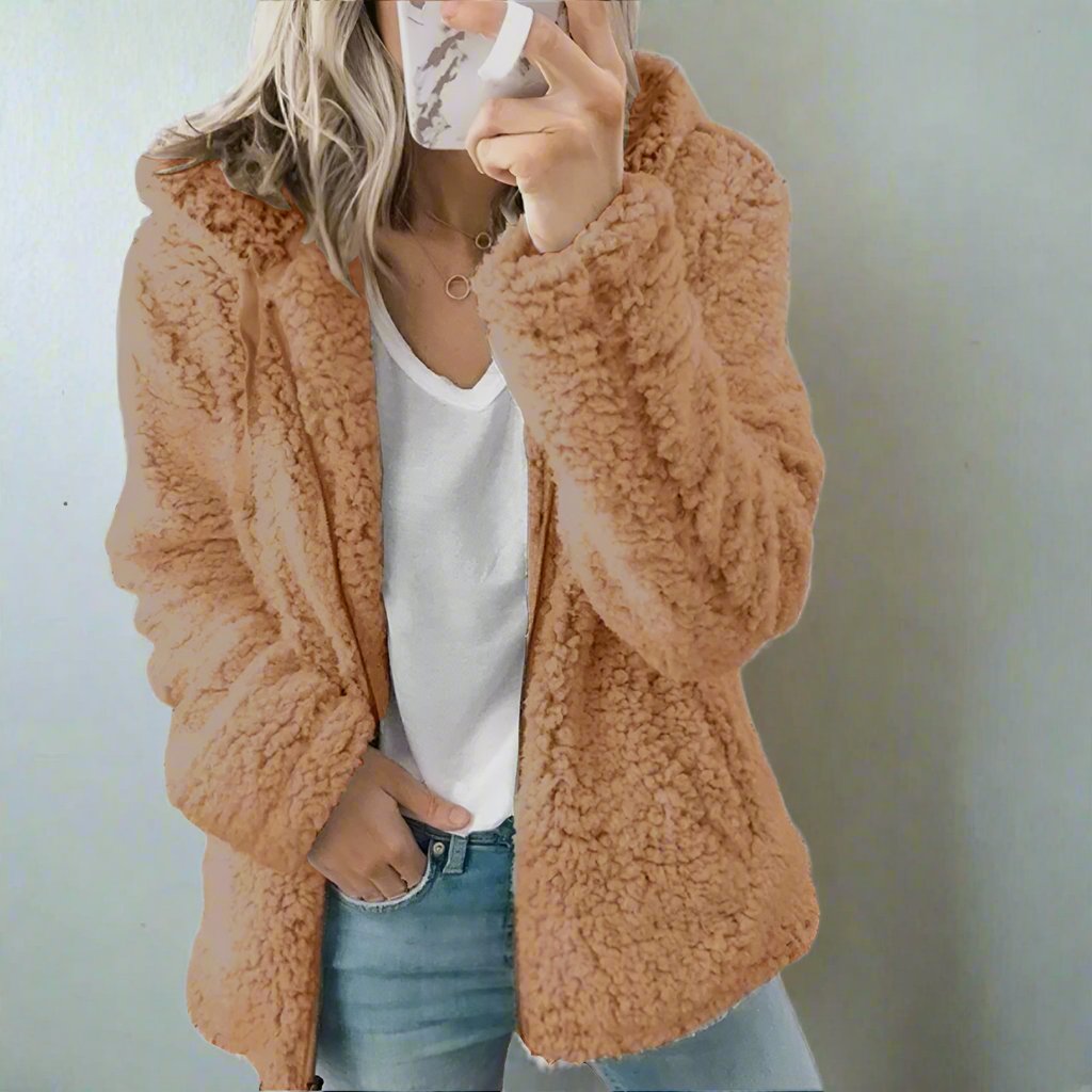 Valenzora | Women's Teddy Fleece Jacket with Hood - Soft Winter Jacket with Zipper