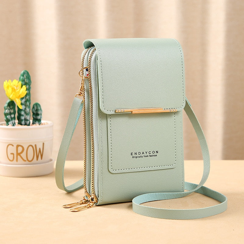 Valenzora Leder-Smartphone-Clutch | Damenhandtasche mit Touchscreen-Fenster