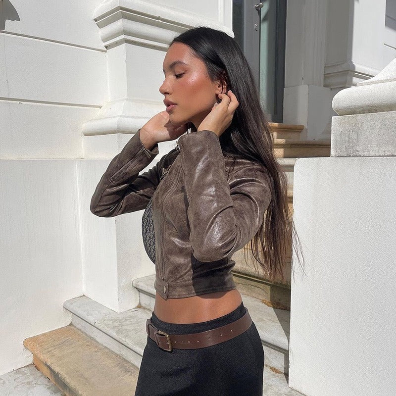 Valenzora | Vintage faux leather jacket with zip pockets