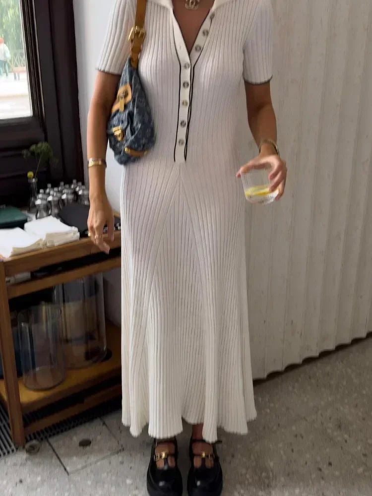 Valenzora | Patchwork Lapel Knit Maxi Dress
