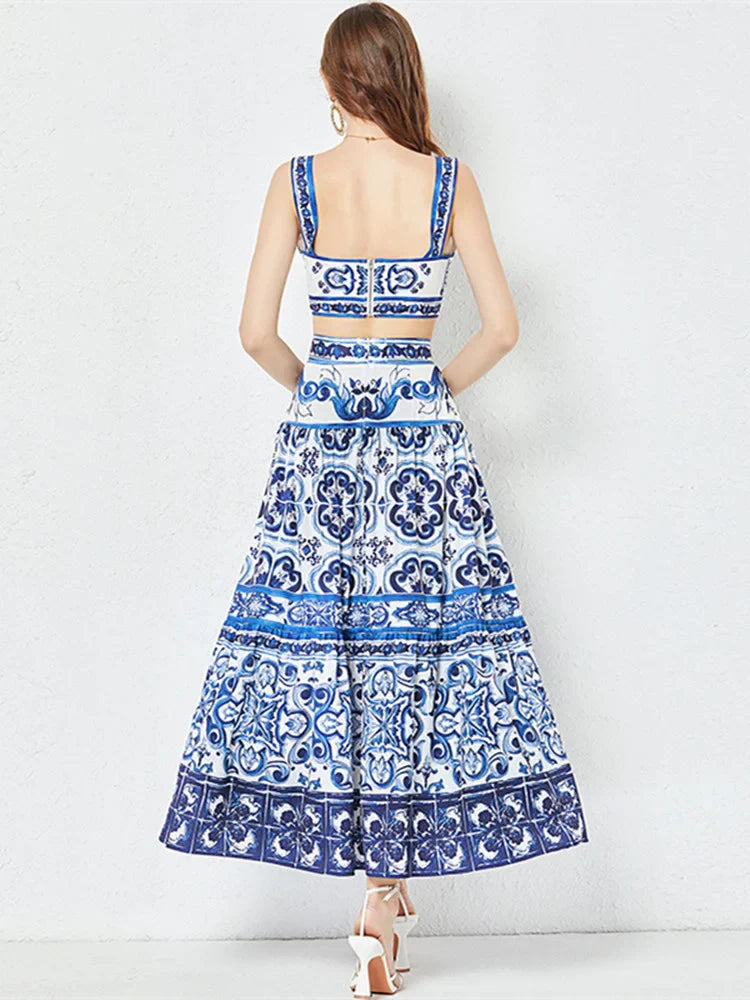Valenzora Flower Two-Piece Set | Stylish printed top and maxi skirt summer women's set