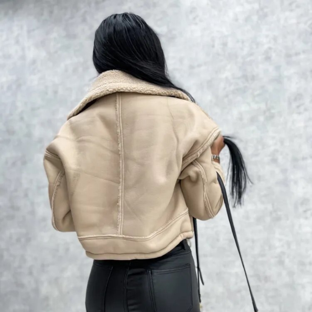 Faux leather jacket | Short women's jacket with fleece lining for autumn and winter
