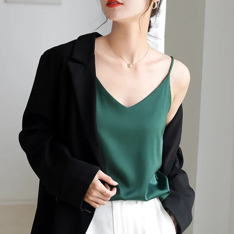 Valenzora | Damen-Crop-Top aus Satin mit Rundhalsausschnitt
