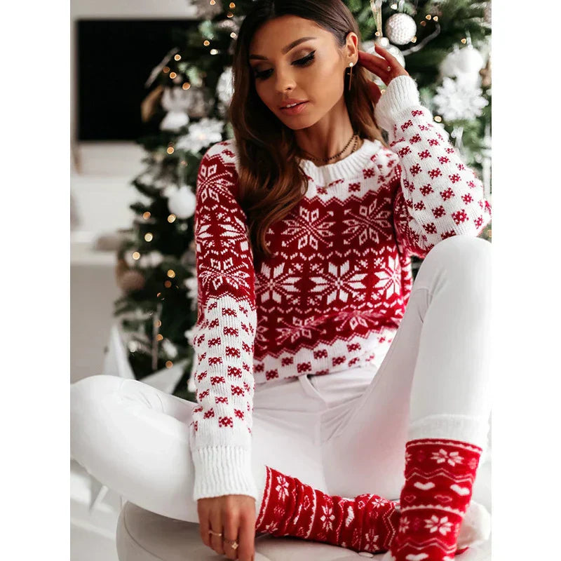 Valenzora - Hässlicher Weihnachtspullover - Strickpullover mit Schneeflockenmuster