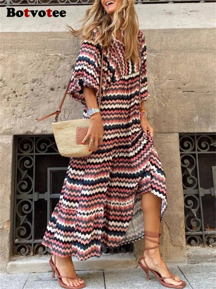 Valenzora | Geometric dress with puff sleeves for women