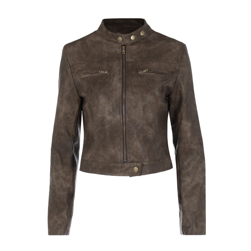 Valenzora | Vintage faux leather jacket with zip pockets