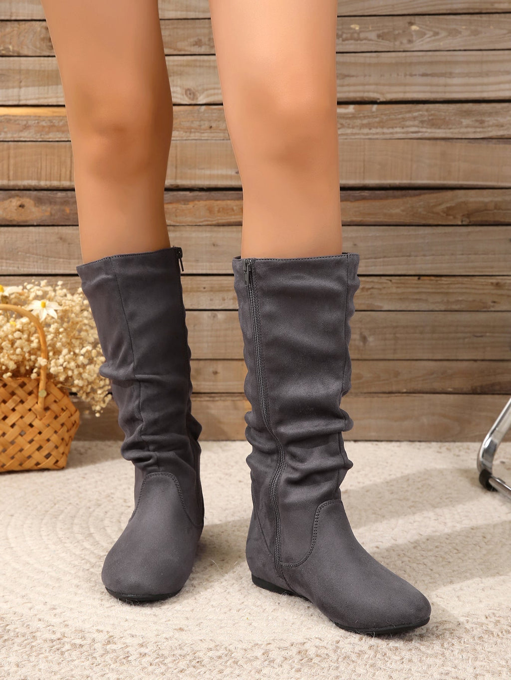 Valenzora | Women's Suede Boots with Side Zipper, Calf-Length, Spring Collection