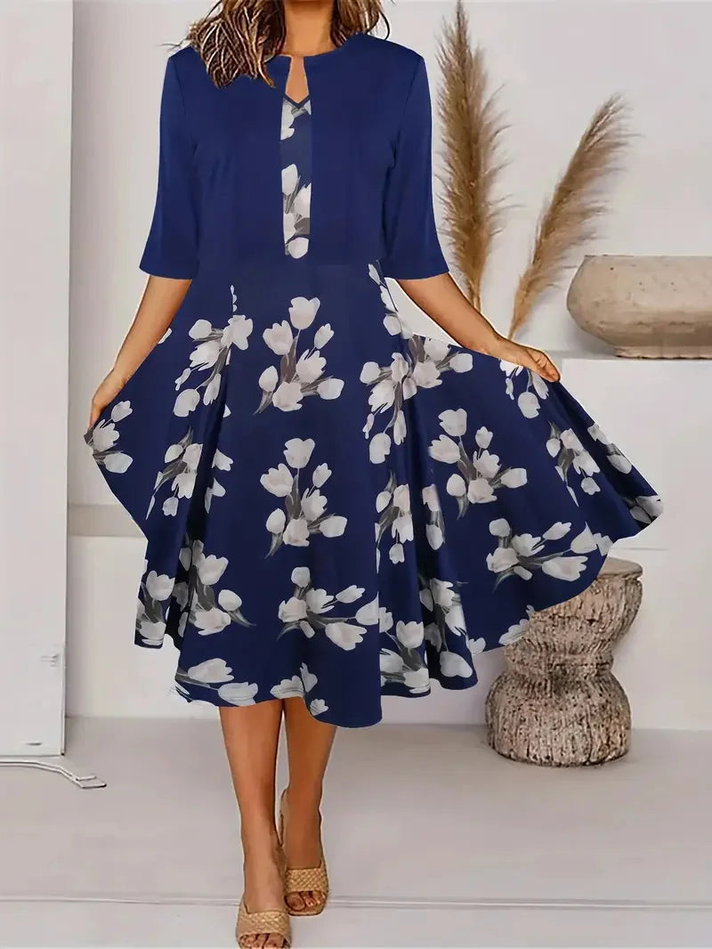 Valenzora | Neu für den Sommer! EU US Herbst Damen 2-teiliges langes Kleid Set Blumen- und Graspunkt Rundhalskleid mit Chiffon Kurzjacke