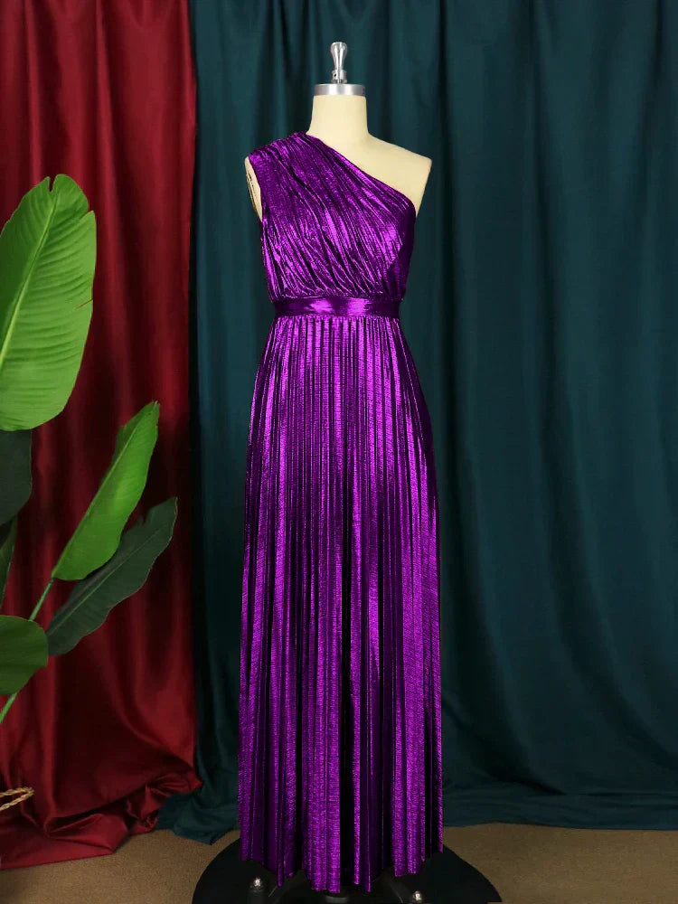 Valenzora | Elegant one-shoulder evening dress in metallic look