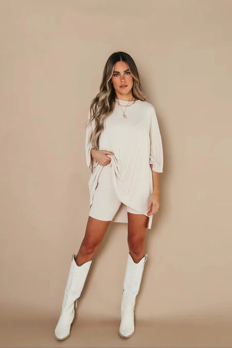 Valenzora | Damen Lounge-Set mit Oversized T-Shirt und Biker-Shorts