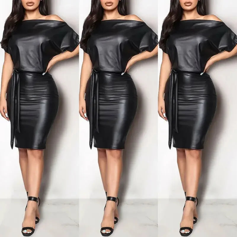 Valenzora | Schulterfreies Kunstleder-Kleid