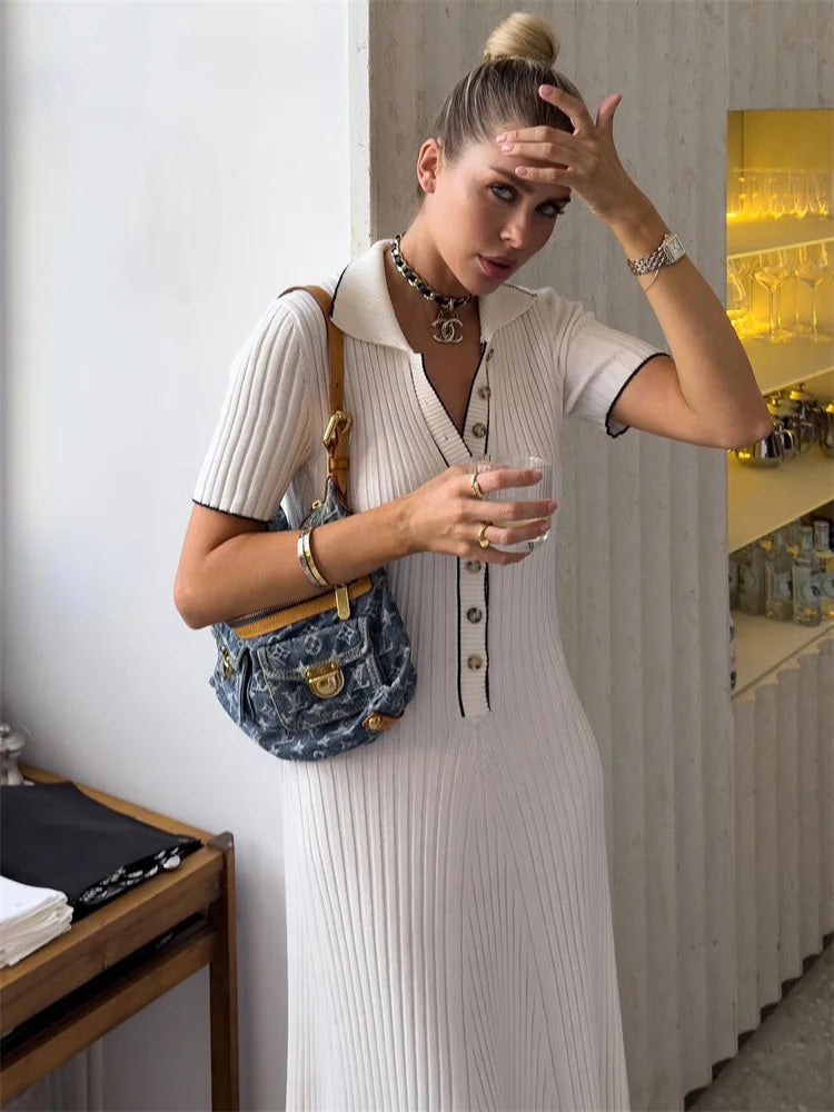 Valenzora | Patchwork Lapel Knit Maxi Dress