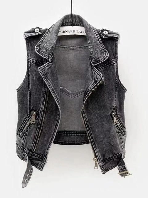Jeans vest chic - Women's denim vest with cowboy style