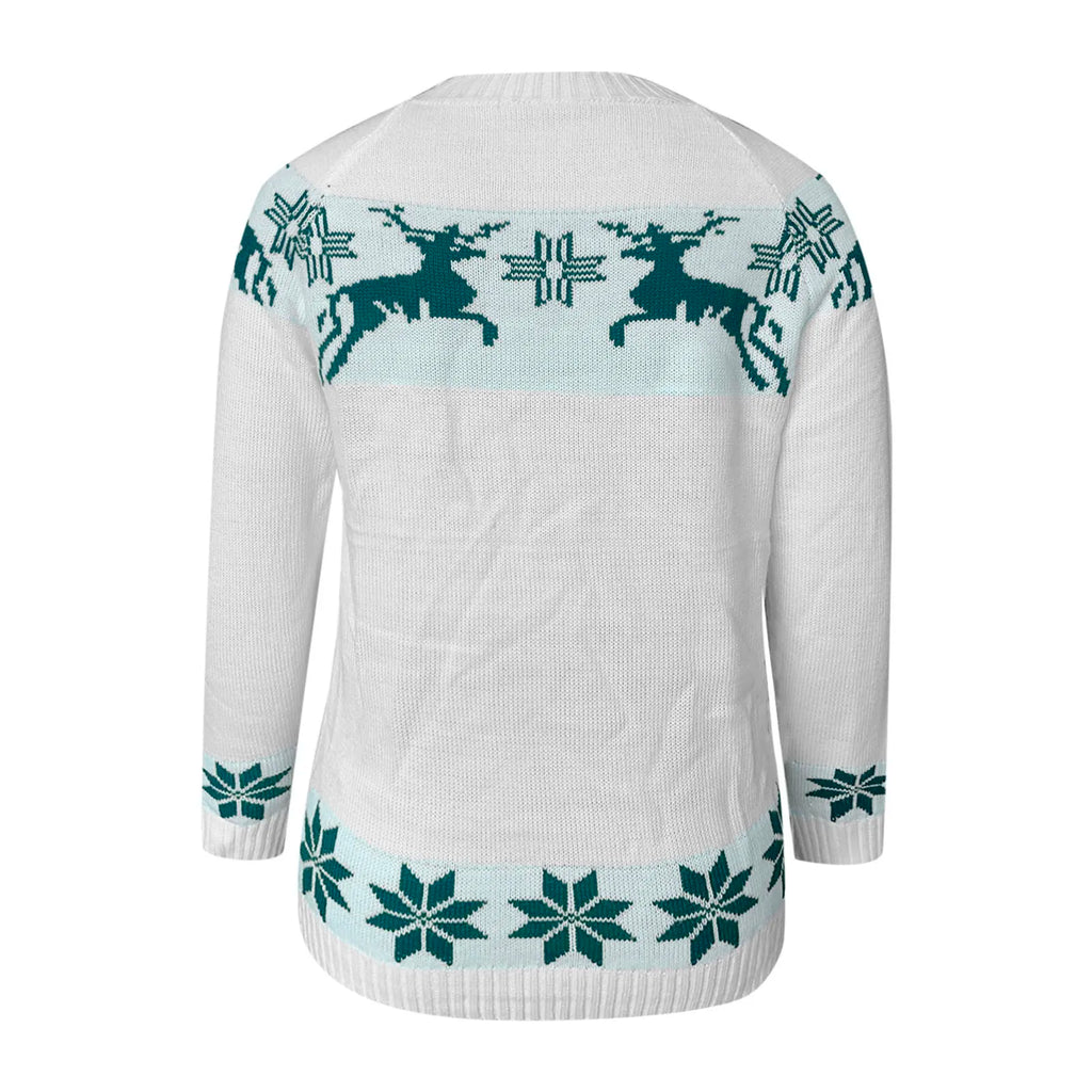 Valenzora – Ugly Christmas Sweater – Bequemer Strickpullover mit Rundhalsausschnitt, Rentier- und Schneeflockenmuster