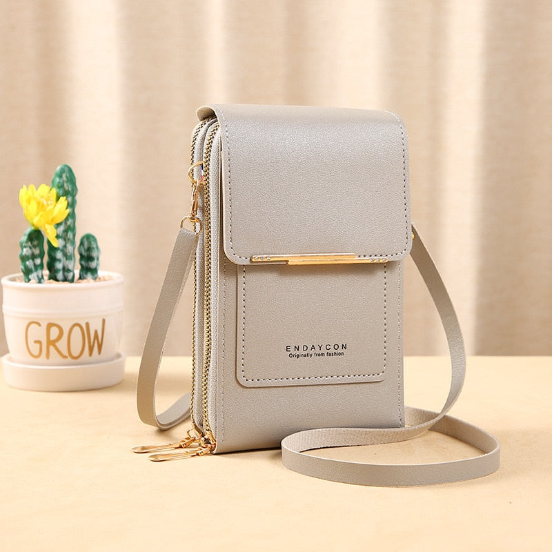 Valenzora Leder-Smartphone-Clutch | Damenhandtasche mit Touchscreen-Fenster