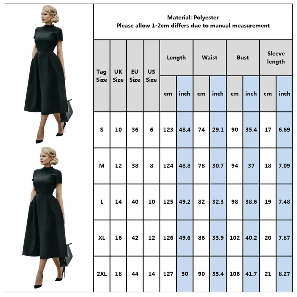 Valenzora | Elegantes schwarzes Damenkleid, halbhoher Kragen, hohe Taille, A-Linien-Kleider, figurbetontes Kleid, Business-Kleid, einfarbige Damen-Vestidos