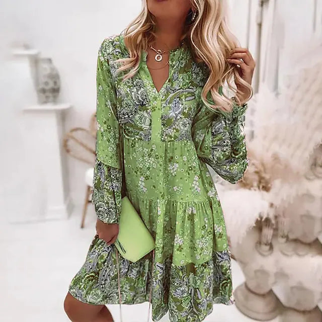 Valenzora | Bohemian floral long-sleeved dress for women