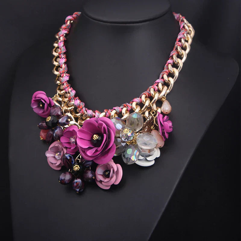 Valenzora | Vintage-Schmuck Elegante Abschlussball-Party Schönheitswettbewerb Hochzeitsgeschenk Blumen-Blüten-Chunky Statement-Halskette für Damen Accessoires
