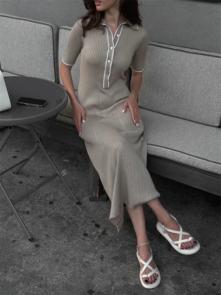 Valenzora | Patchwork Lapel Knit Maxi Dress