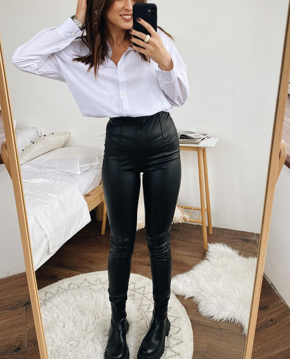 Valenzora Lederleggings | Stretch-Lederleggings mit Fleece für den Herbst