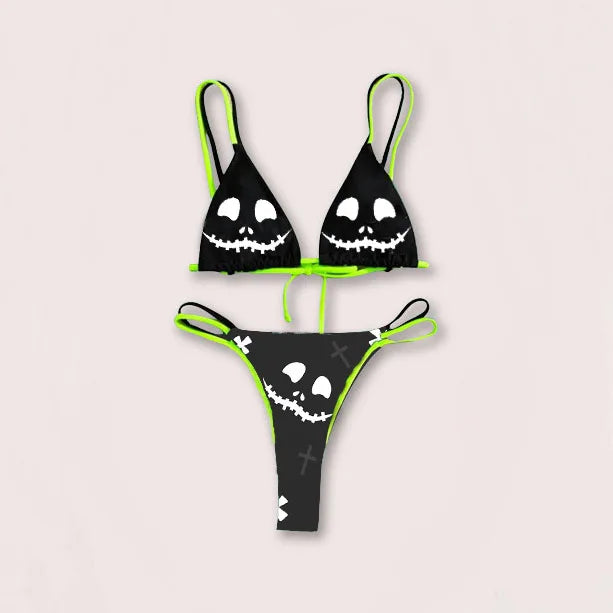 Valenzora | Sexy Goth Bikini Women's Letter Skull Print Swimsuit Split Swimsuit High Waist Gothic Bikini Set Beach Outfits