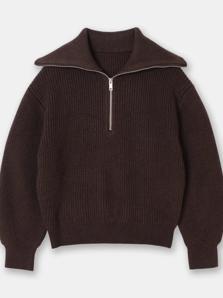 Damen-Pullover mit breitem Rollkragen und gestreiftem Revers