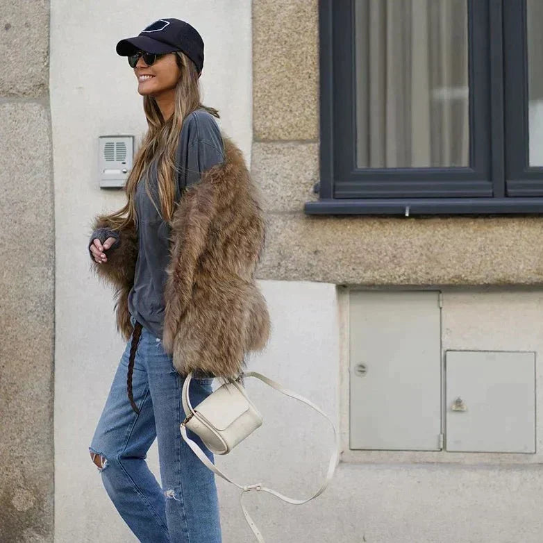 Women's fashion jacket made of plush fur
