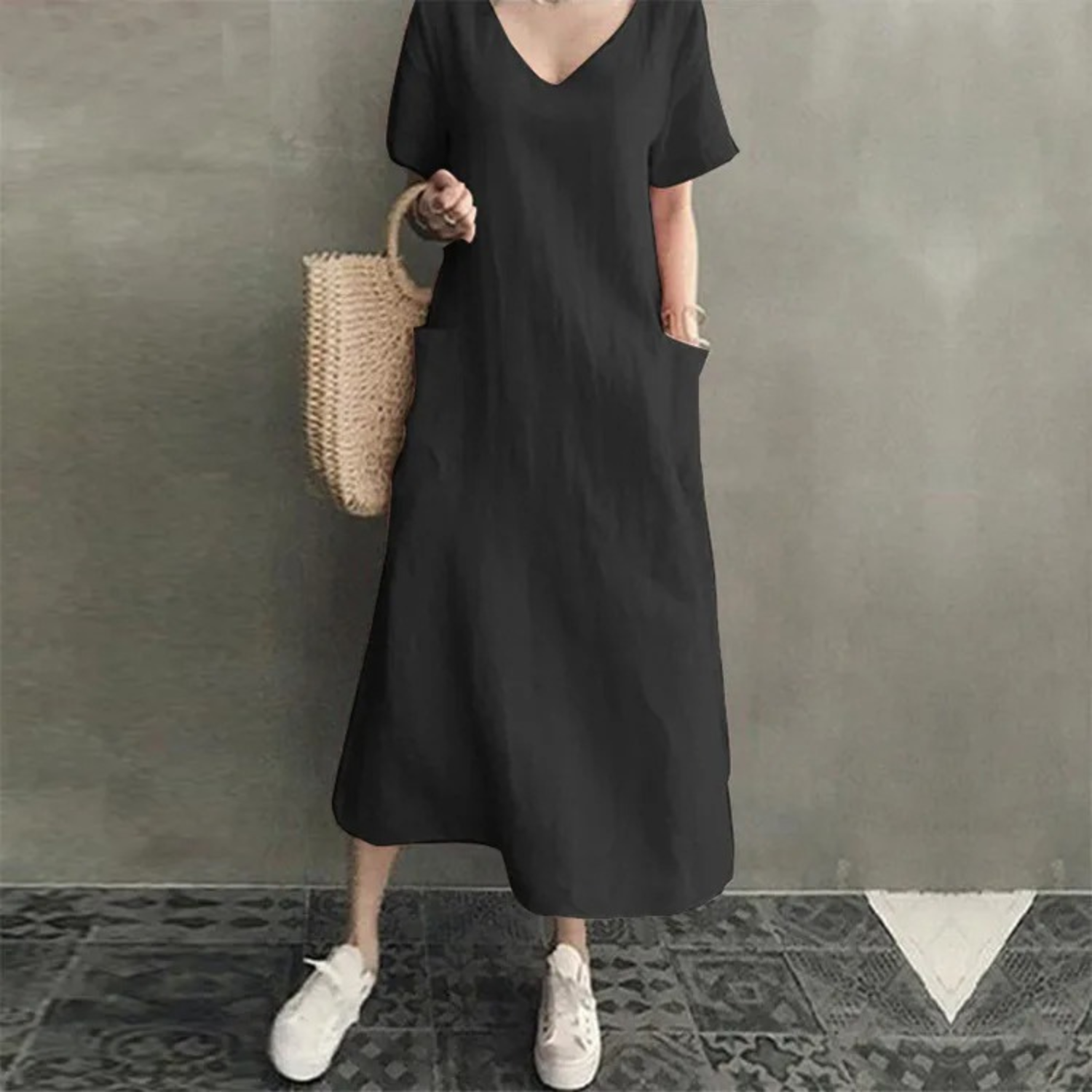 Valenzora | Schlankes, bequemes Leinenkleid mit V-Ausschnitt