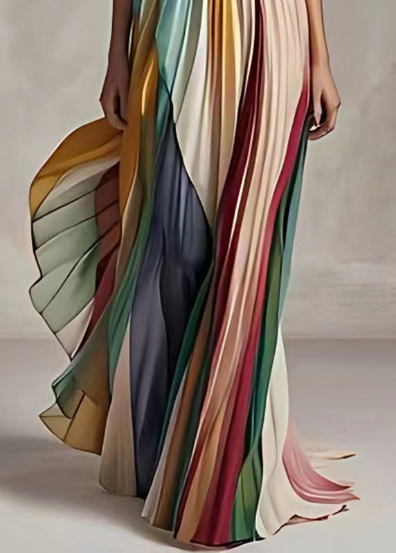 Valenzora | Fit Striped Cold Shoulder Ruched Long Sleeveless Dress