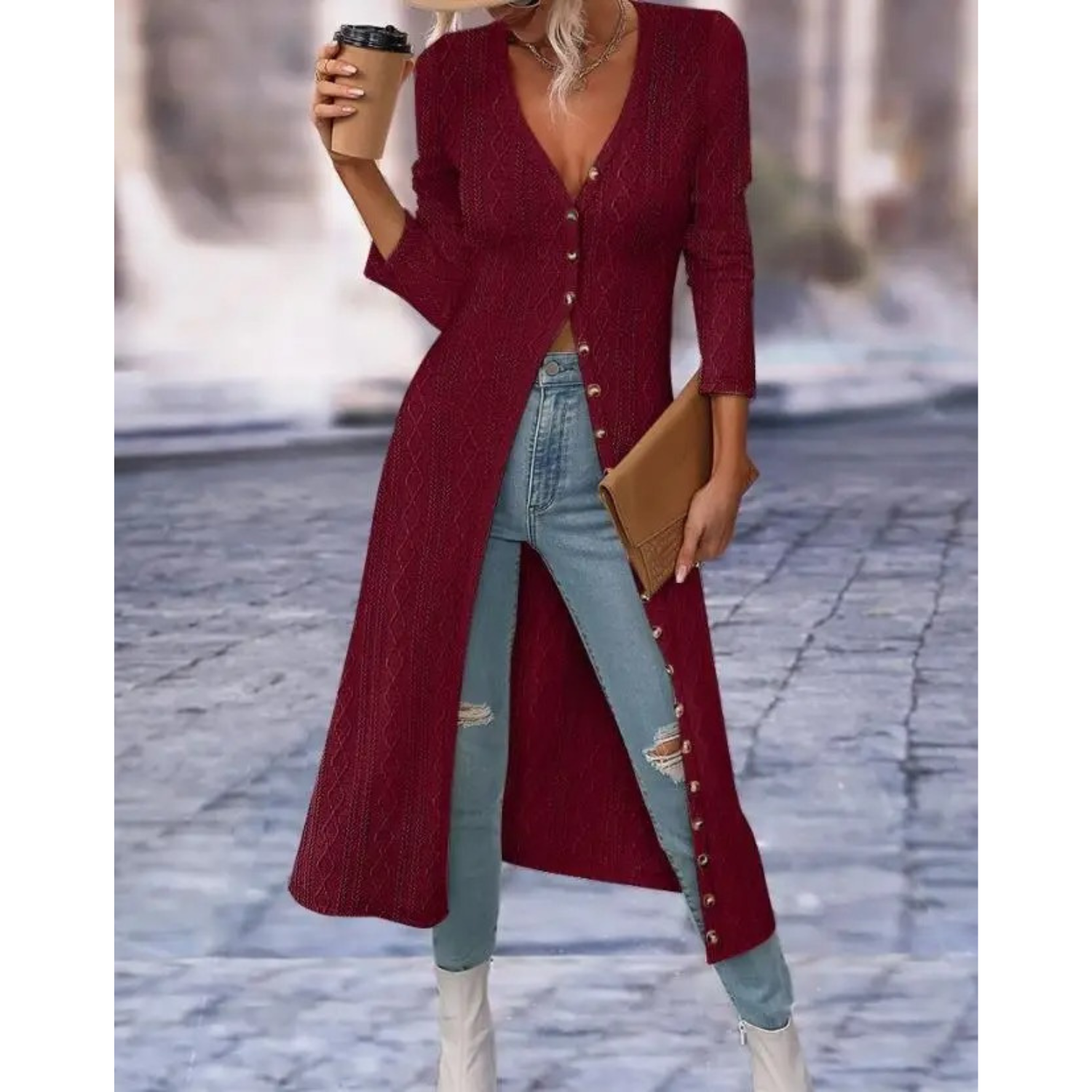 Valenzora | Fit V-neck With button Long summer jacket