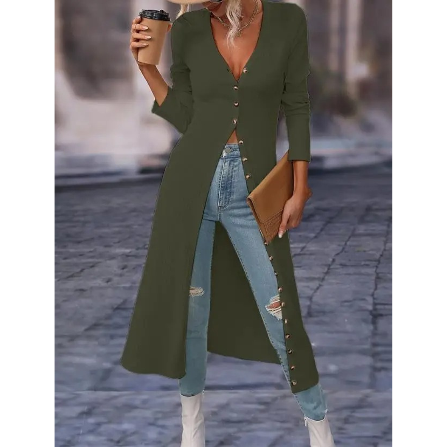 Valenzora | Fit V-neck With button Long summer jacket