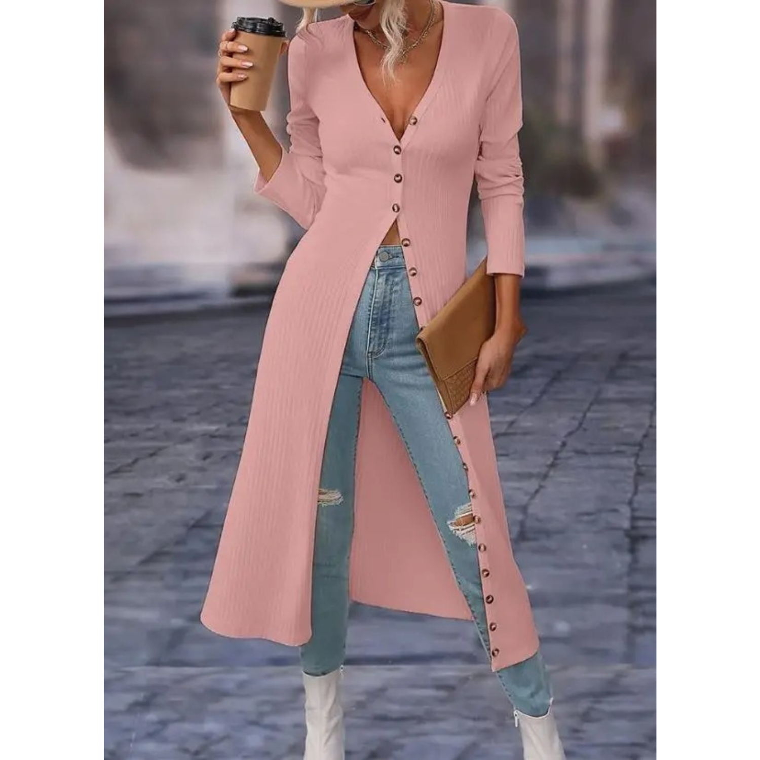 Valenzora | Fit V-neck With button Long summer jacket