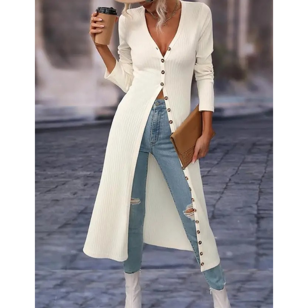 Valenzora | Fit V-neck With button Long summer jacket