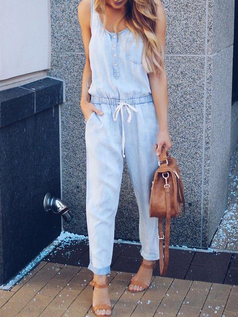 Valenzora | Slim sleeveless waist denim jumpsuit