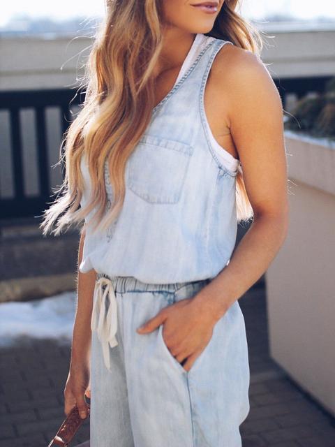 Valenzora | Slim sleeveless waist denim jumpsuit