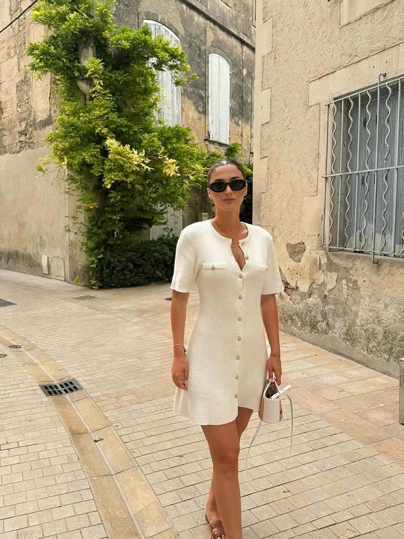 Valenzora | Ribbed knit dress with buttons and chest pockets