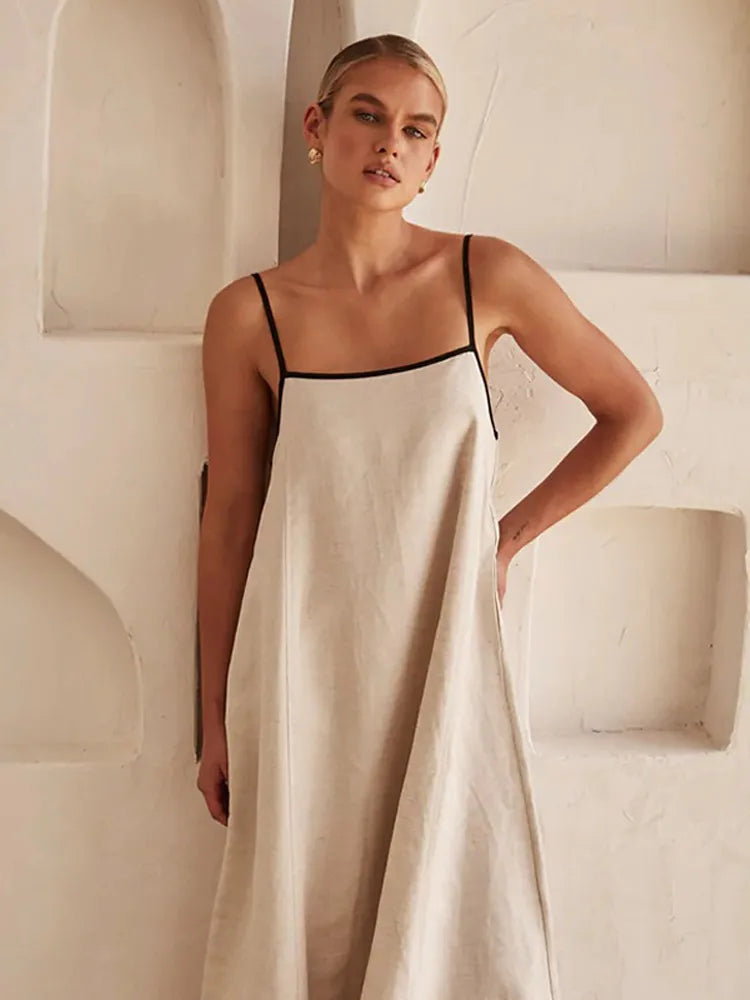 Valenzora | Elegantes Leinen-Baumwollkleid mit Rückenschlitz