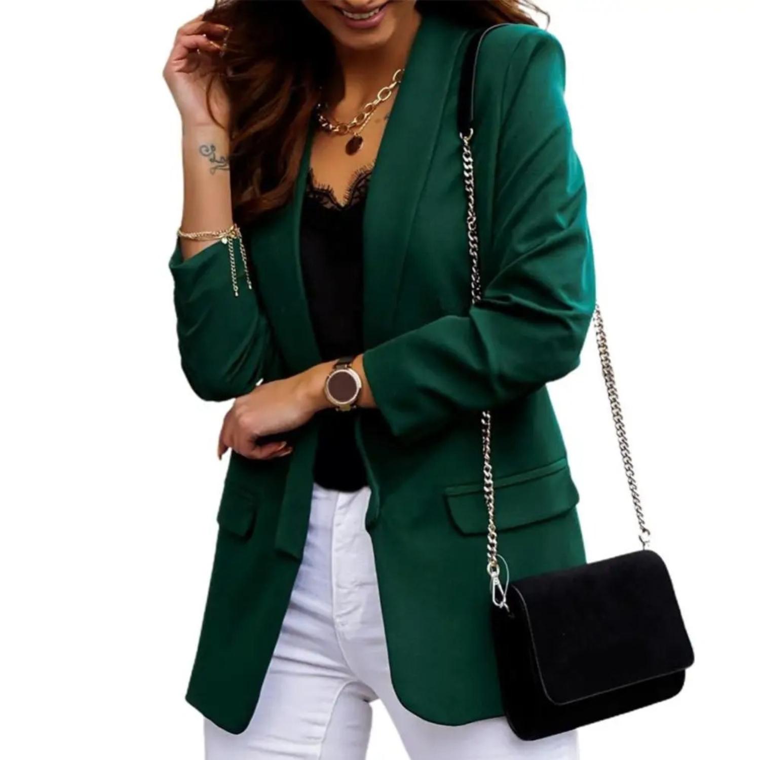 Valenzora | Einfarbige Jacke, moderner Damenblazer mit Revers und langen Ärmeln