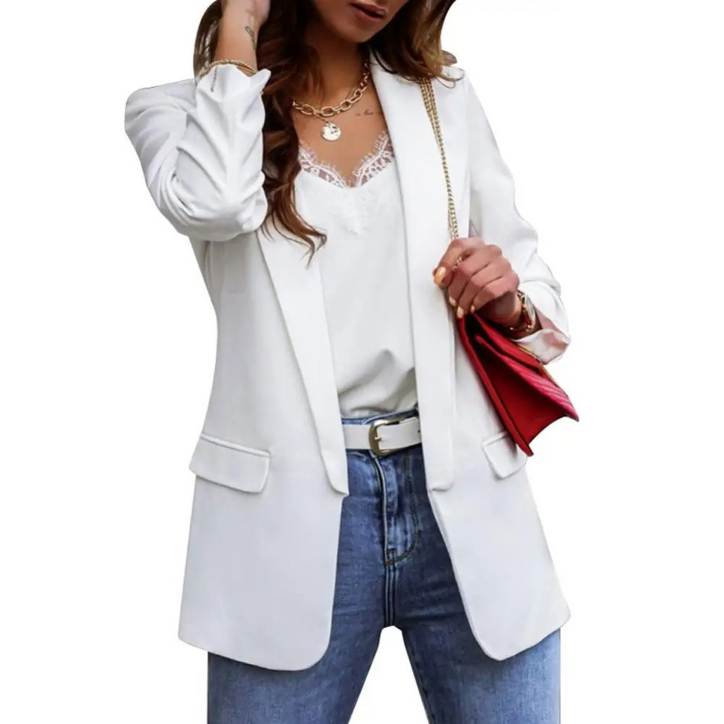 Valenzora | Einfarbige Jacke, moderner Damenblazer mit Revers und langen Ärmeln